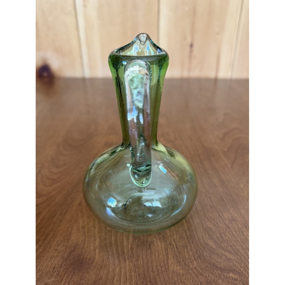 Hand Blown Vtg Lt Green Glass Applied Clear Handle‎ Cruet With Pontil 5" Bubbles - Picture 4 of 8